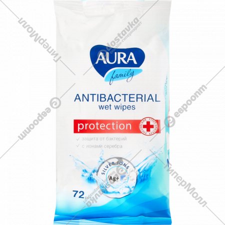 Влажные салфетки «Aura» с антибактериальнм эффектом, 72 шт.