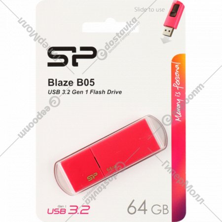 USB-накопитель «Silicon Power» Blaze B05 64GB, SP064GBUF3B05V1H, pink