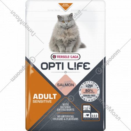 Корм для кошек «Opti Life» Cat, полнорационный, для кошек с чувствительным пищеварением, лосось, 441319, 2.5 кг