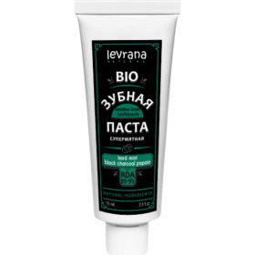Зубная паста «Levrana» Hard mint & black charcoal & papain, био супермятная, с углем и папаином, 75 мл