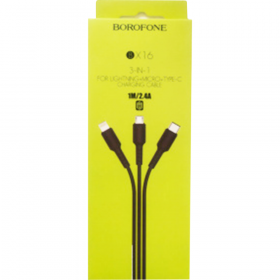 USB-кабель «Borofone» BX16 3в1 L+M+T, черный, 1 м