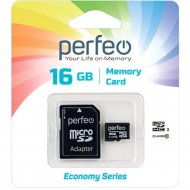 Карта памяти «Perfeo» Economy Series, micro SDHC 16GB Class 10 + адаптер, PF16GMCSH10AES