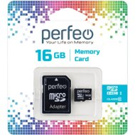 Карта памяти «Perfeo» micro SDHC 16GB Class 10 + адаптер, PF16GMCSH10A