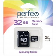 Карта памяти «Perfeo» Economy Series, micro SDHC 32GB Class 10 + адаптер, PF32GMCSH10AES