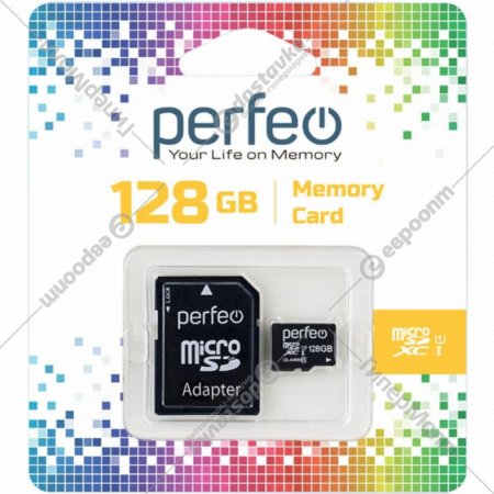 Карта памяти «Perfeo» microSDXC 128GB High-Capacity Class 10 UHS-1 + адаптер, PF128GMCSX10U1A