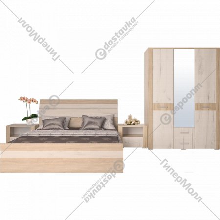 Комплект мебели для спальни «Интерлиния» Коламбия-4, дуб сонома/дуб белый