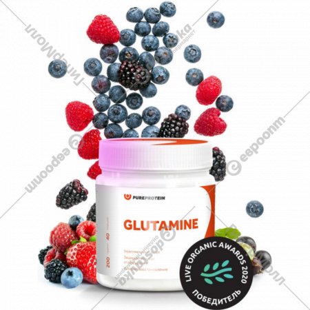 Аминокислоты «PureProtein» Глютамин, лесные ягоды, 200 г