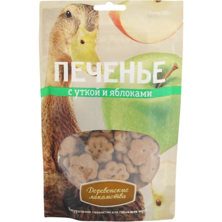 Лакомство для собак «Деревенские лакомства» печенье с уткой и яблоками, 100 г