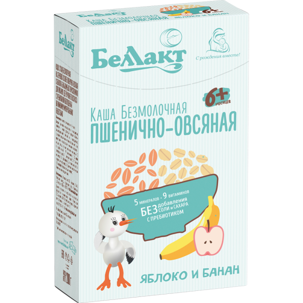 Каша без­мо­лоч­ная «Бел­лак­т» пше­нич­но-ов­ся­ная с яб­ло­ком и ба ...