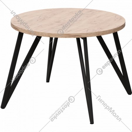 Обеденный стол «Millwood» Женева 2 18 мм, ЛДСП дуб табачный крафт/черный, 100х100х75 см