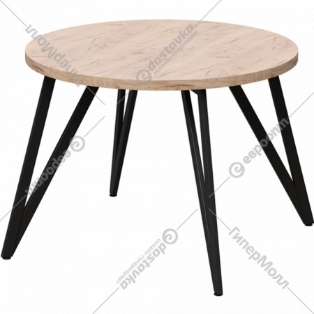 Обеденный стол «Millwood» Женева 2 18 мм, ЛДСП дуб табачный крафт/черный, 110х110х75 см