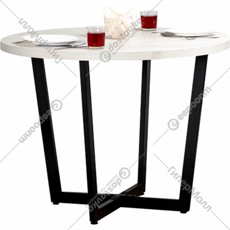 Обеденный стол «Millwood» Орлеан, ЛДСП дуб белый крафт/черный, 110х110х75 см
