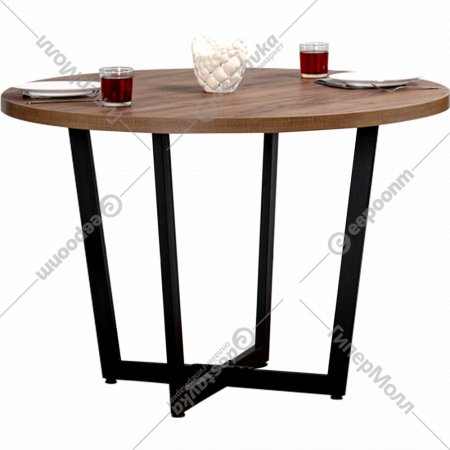 Обеденный стол «Millwood» Орлеан, ЛДСП дуб табачный крафт/черный, 120х120х75 см