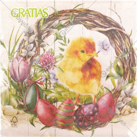 Салфетки бумажные «Gratias» Цыпленок и венок, 33х33 см, 3 слоя, 20 листов