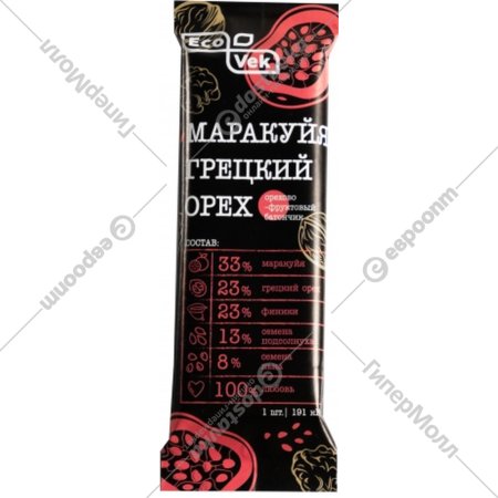 Батончик орехово-фруктовый «Ecovek» маракуйя-грецкий орех, 50 г