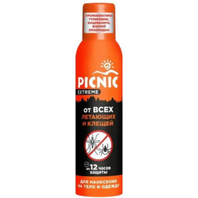 Сред­ство от на­се­ко­мых «Picnic» Extreme, от всех видов ле­та­ю­щих на­се­ко­мых и клещей, 150 мл