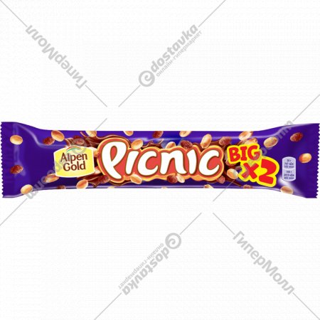 Шоколадный батончик «Picnic» Big, с арахисом и изюмом, 76 г