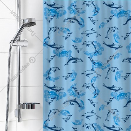 Шторка для ванны «Вилина» Дельфины, голубой, 180х180 см