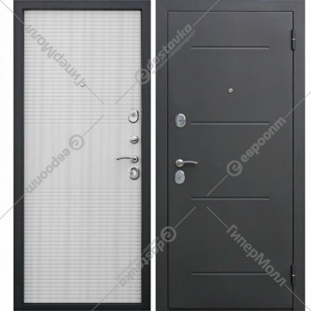 Дверь входная «Гарда» Муар 10 мм, Черный муар/Белый ясень, R, 205х96 см
