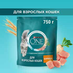 Корм для взрос­лых кошек «Purina One» сухой, курица и злаки, 750 г