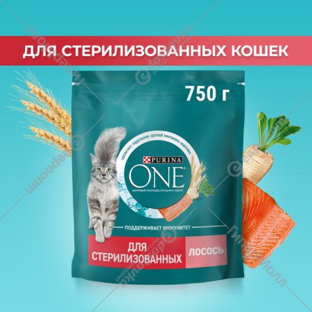 Корм для кошек «Purina One» лосось и пшеница, для стерилизованных, 750 г