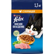 Корм для кошек Felix Мясное Объедение, для взрослых кошек, с курицей, 1.3 кг