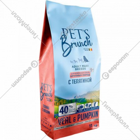 Корм для собак «Pet's Brunch» Adult Maxi Breeds, с телятиной, 11 кг