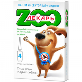 Био­кап­ли на холку «Эко Zооле­карь» для собак, 4 ампулы.