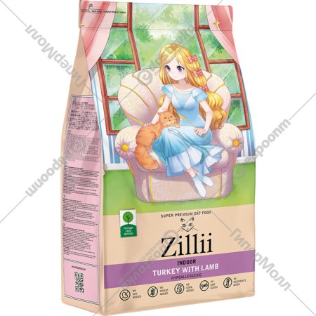 Корм для кошек «Zillii» Indoor Adult Cat, индейка/ягненок, 10 кг