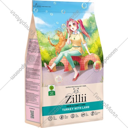 Корм для кошек «Zillii» Skin & Coat Care, индейка/ягненок, 10 кг