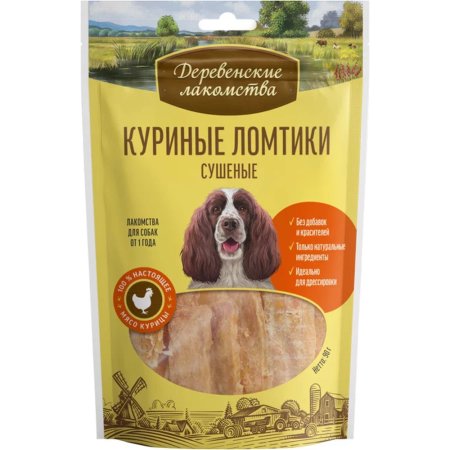 Лакомство для собак Деревенские лакомства Куриные ломтики сушеные, 2х90 г