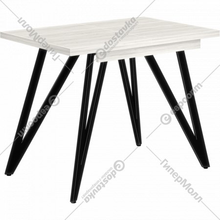 Обеденный стол «Millwood» Женева 3 раздвижной, ЛДСП дуб белый крафт/черный, 100/140х60х76 см