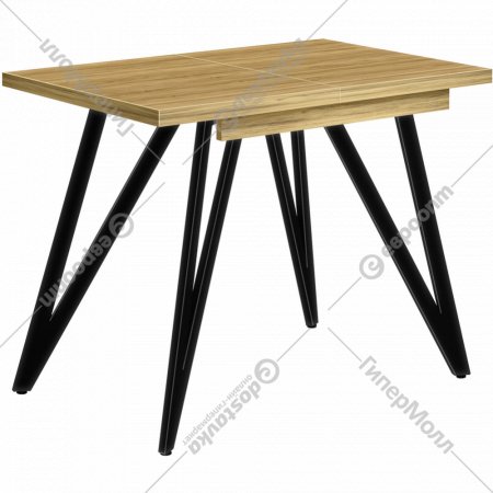 Обеденный стол «Millwood» Женева 3 раздвижной, ЛДСП дуб золотой крафт/черный, 100/140х60х76 см