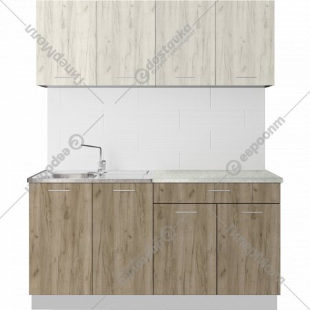 Готовая кухня «Артём-Мебель» Лана, СН -113, дуб крафт белый/дуб крафт серый, 1.6 м