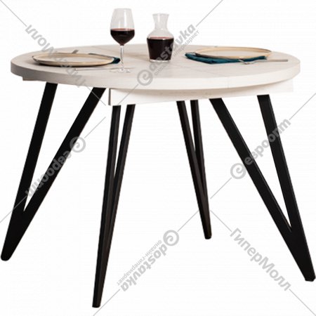 Обеденный стол «Millwood» Женева 3 раздвижной, ЛДСП дуб белый крафт/черный, 110/150х110х76 см