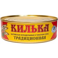 Консервы рыбные Браславрыба килька балтийская, неразделанная, в томатном соусе традиционная, 220 г