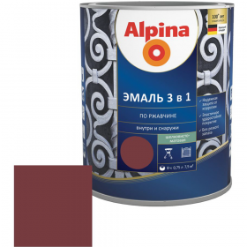 Эмаль «Alpina» Ral3011, по ржавчине, 3 в 1, красно-коричневая, 2.5 л