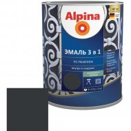 Эмаль «Alpina» Ral9005, по ржавчине, 3 в 1, черная, 0.75 л