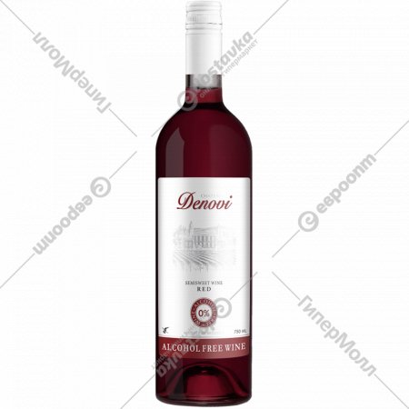 Вино безалкогольное «Denovi» виноградное красное, полусладкое, 0.75 л