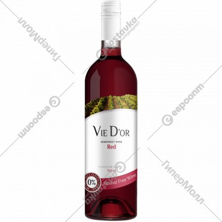 Вино безалкогольное «Vie Dor» виноградное красное, полусладкое, 0.75 л