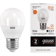 Лампа светодиодная Gauss LED Elementary Шар, 8W E27, 3000К, 53218