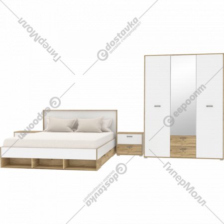 Комплект мебели в спальню «Интерлиния» Scandi-2, белый платинум/дуб золотой
