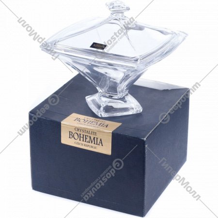 Ваза «Bohemia Crystal» Quadro, с крышкой, 9K7/5K738/1/99A44/225-169, 225 мм