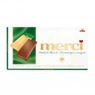 Шоколад «Merсi» молочный с дробленым лесным орехом и миндалем, 100 г