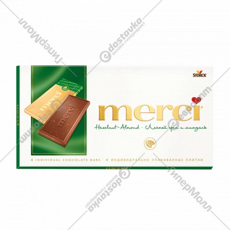 Шоколад «Merсi» молочный с дробленым лесным орехом и миндалем, 100 г