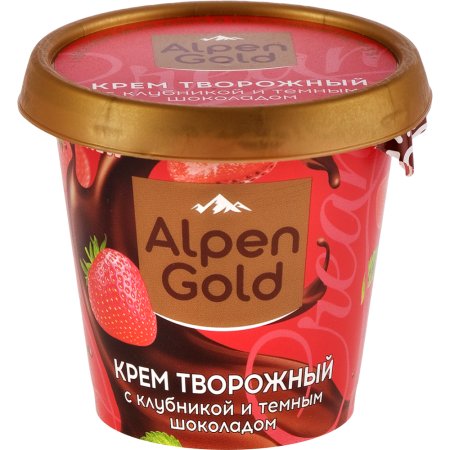 Крем творожный Alpen Gold с клубникой и темным шоколадом, 3%, 145 г