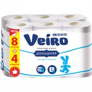 Туалетная бумага «Veiro» Домашняя, белый, 2 слоя, 12 рулонов
