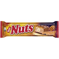Шоколадный батончик Nuts с фундуком, арахисом, карамельной начинкой, молочной начинкой и нугой со вкусом пекана, 60 г