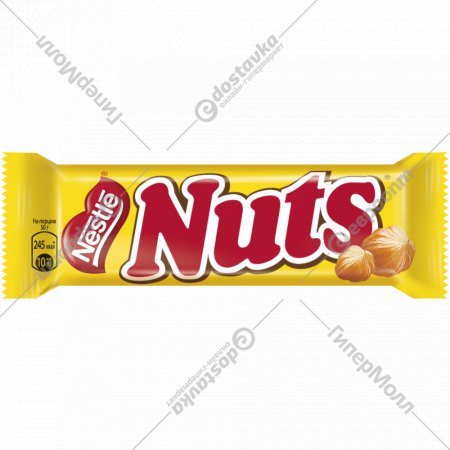 Шоколадный батончик «Nuts» с цельным фундуком, карамелью и нугой, 50 г