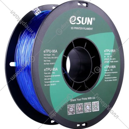 Пластик для 3D печати «eSUN» eTPU-95A175GU1, прозрачный синий, 1.75 мм, 1 кг